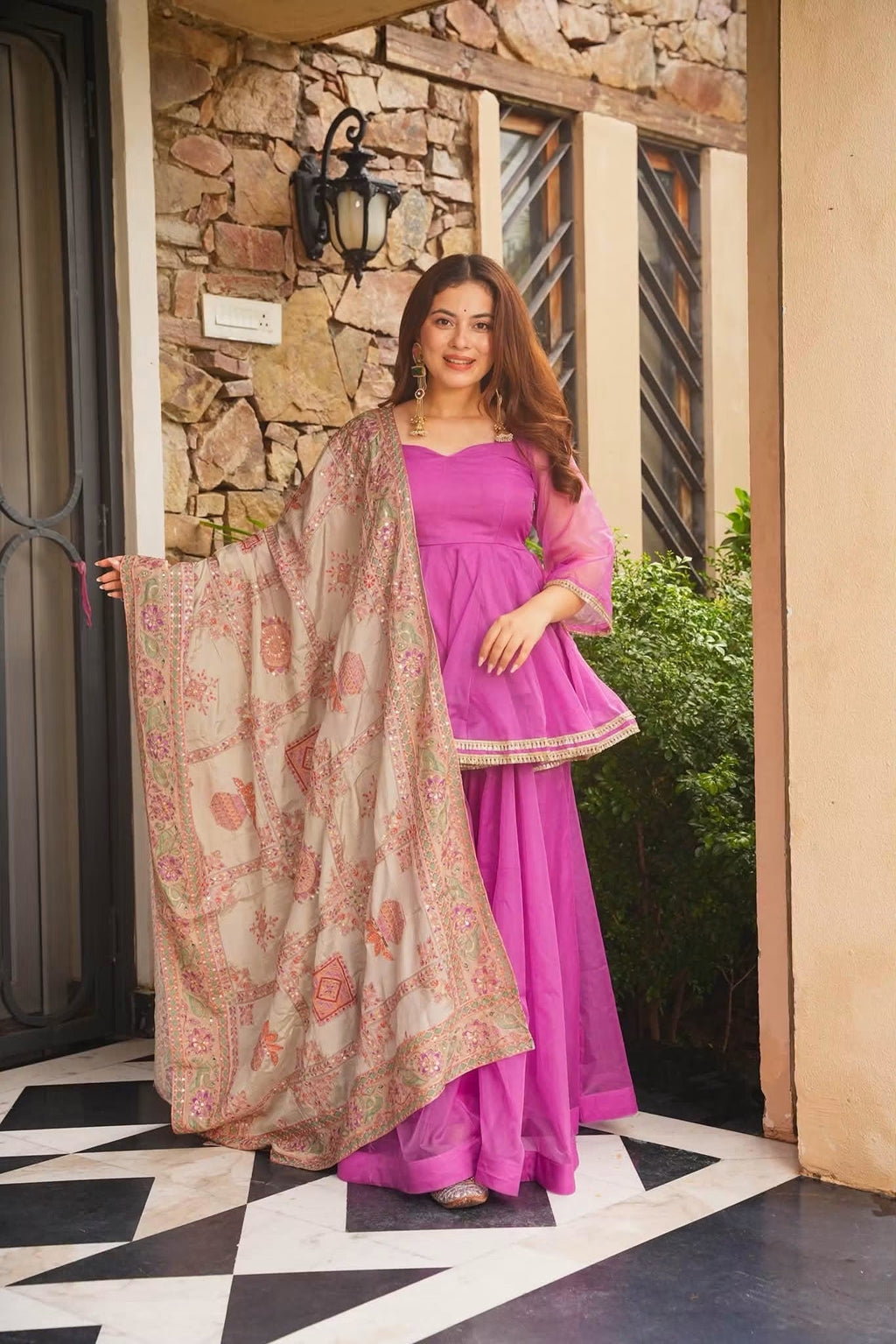 Beautiful Embroidered Duptta Sharara Set