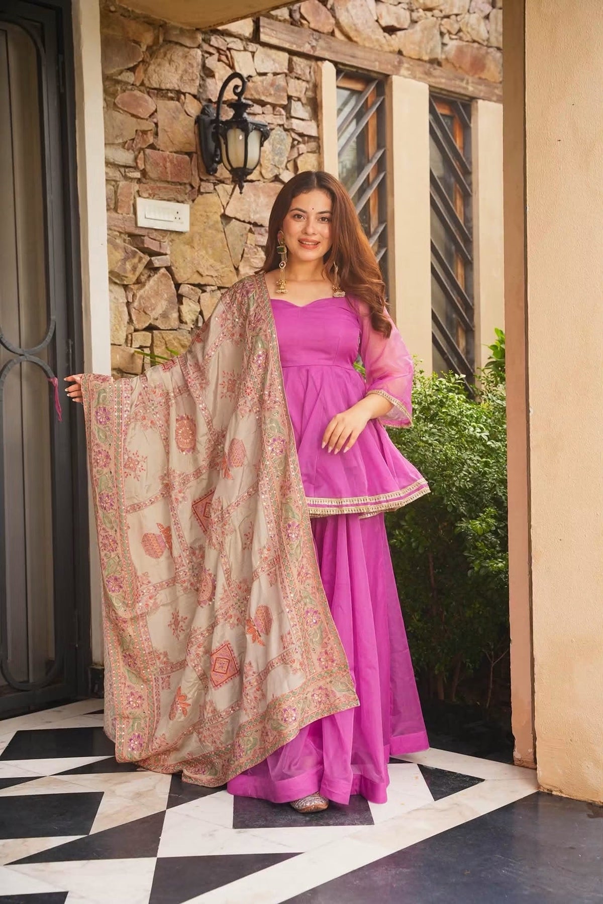 Beautiful Embroidered Duptta Sharara Set