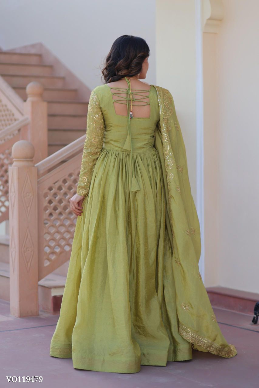 Royal Gold Crush Anarkali Set with Sequence Work