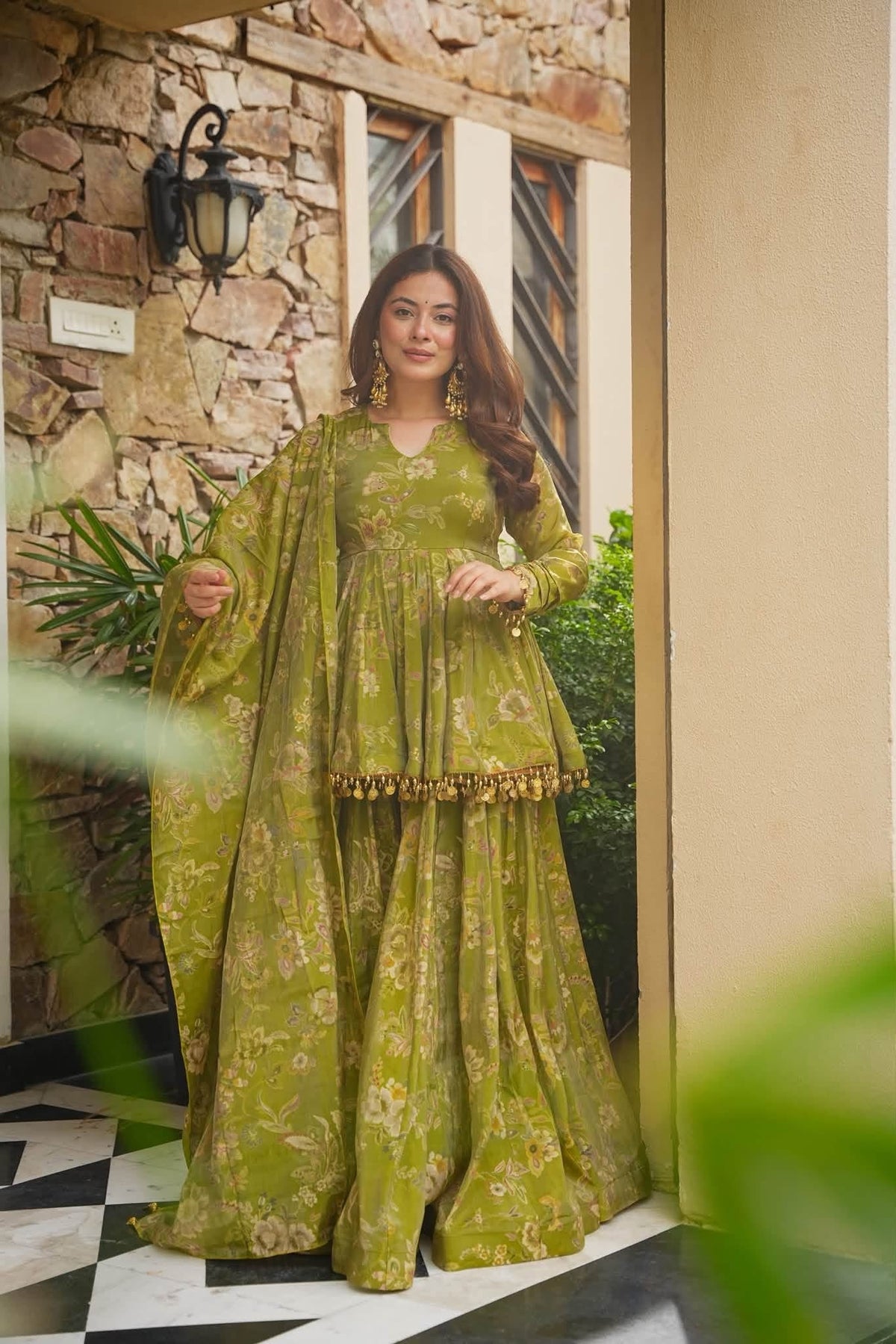 Floral Cosmos Organza Top Sharara Set