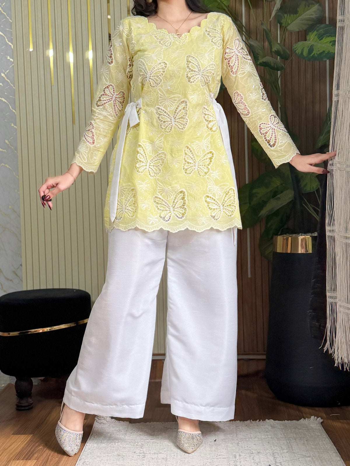 Chatpati Butterflies lawn fabric kurti plazzo set