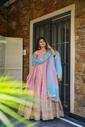 Pastel Pink Patola Anarkali With Sky Blue Dupatta