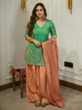 Beautiful Green & Peach Embroidery Patiala Suit