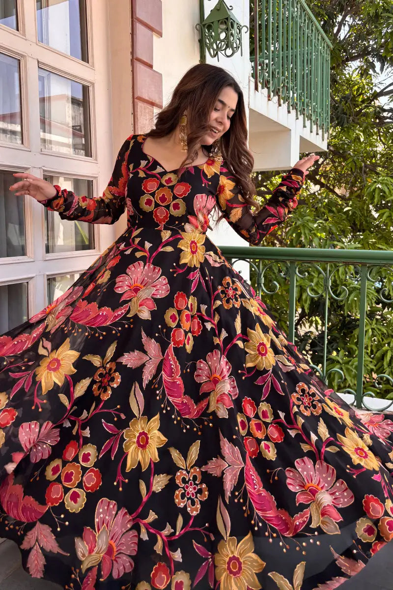 Beautiful Floral Organza Anarkali suit
