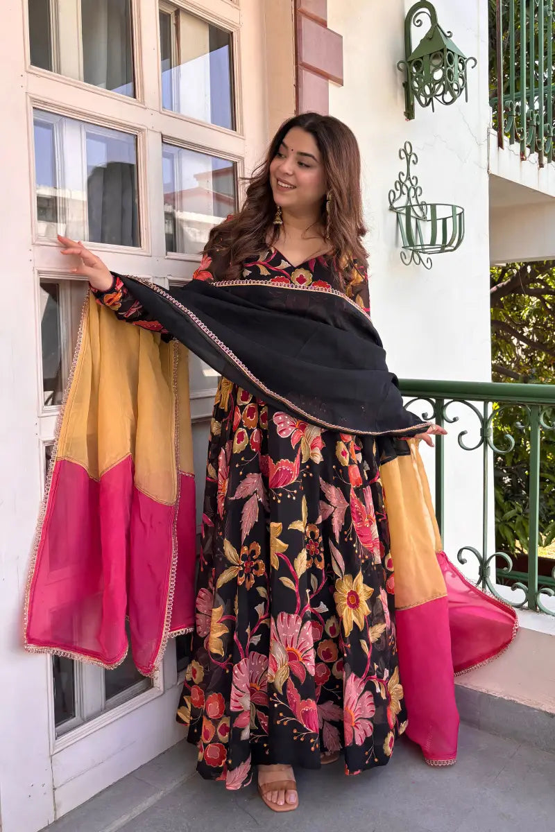 Beautiful Floral Organza Anarkali suit