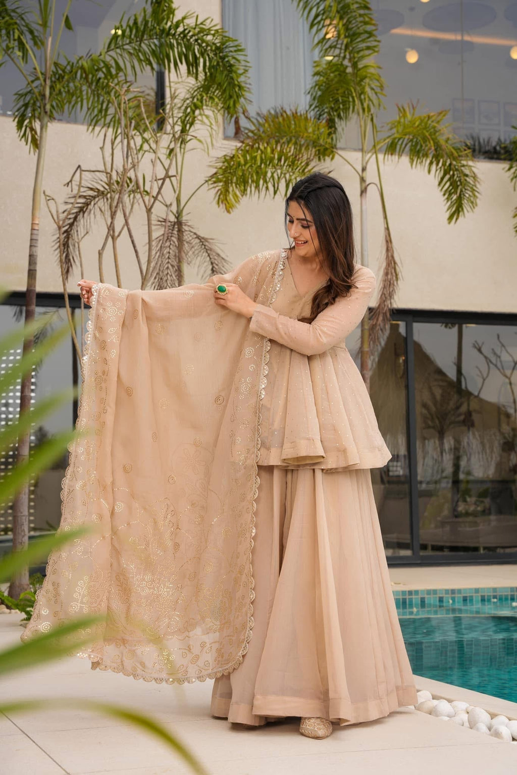 Golden Sand Elegant Top-Sharara Set