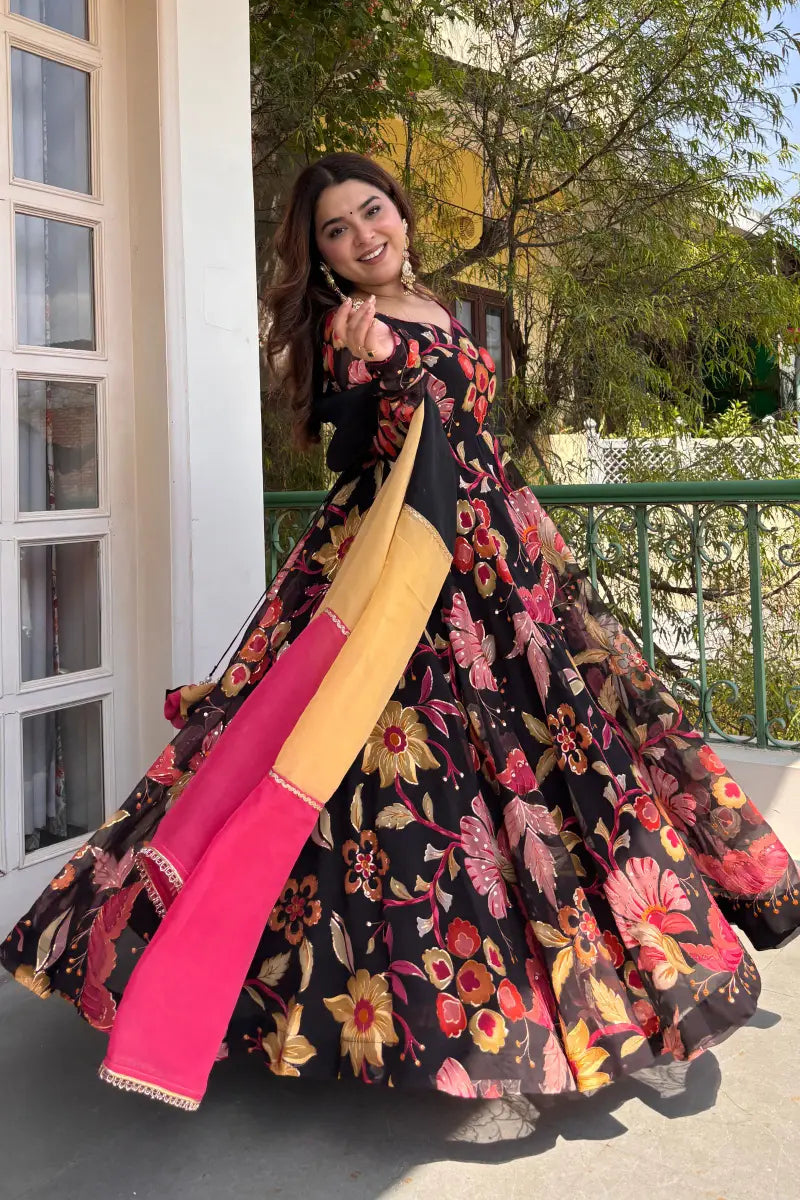 Beautiful Floral Organza Anarkali suit
