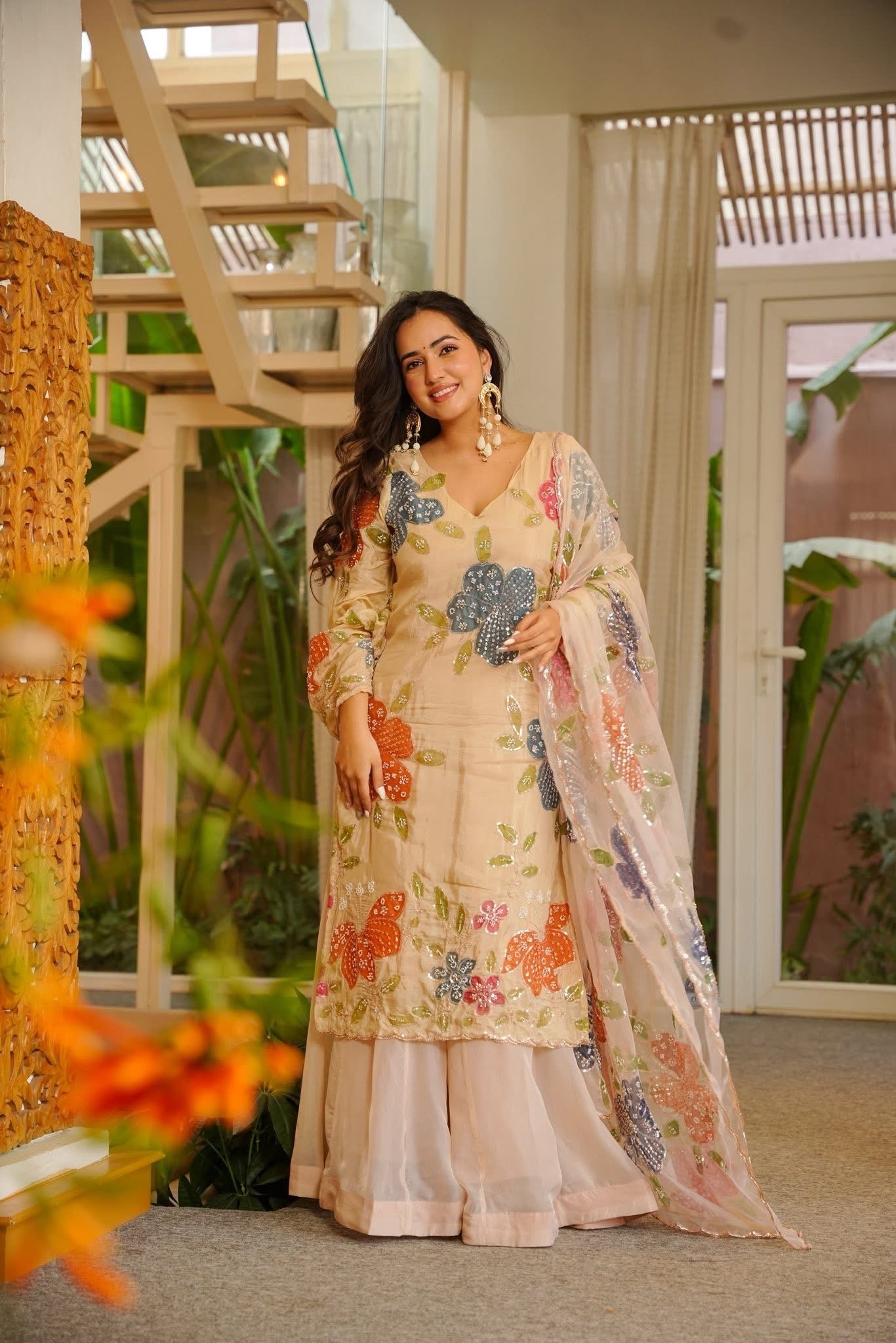 Beautiful Floral Printed and Sequence Work kurta Set