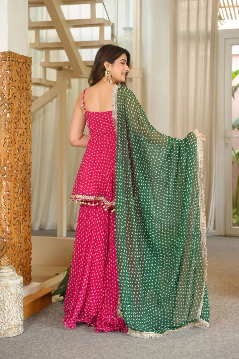 Elegant Pink Georgette Top Sharara set