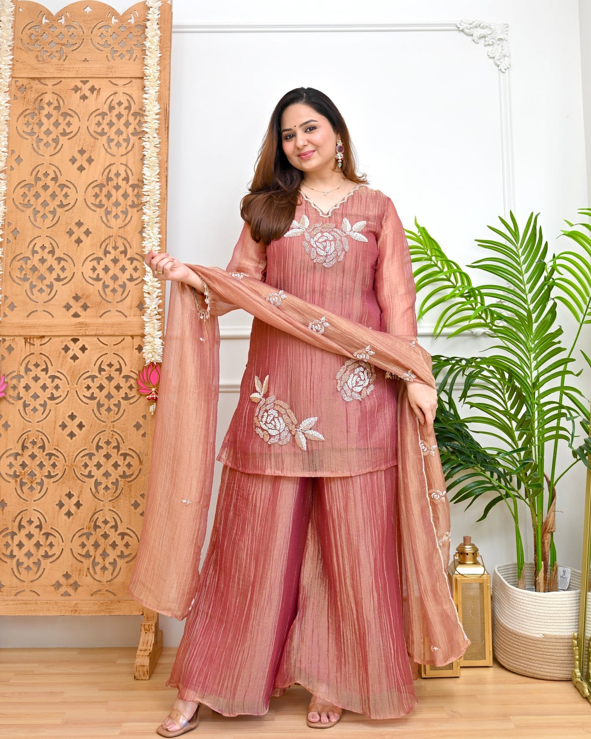 Rosewood Shimmer Crush Handwork Festive Suit