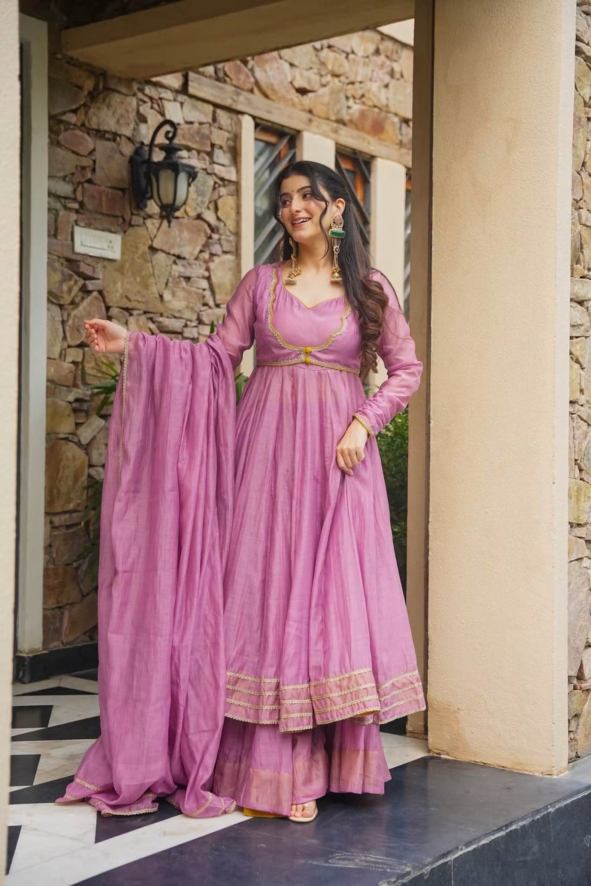 Beautiful Chanderi Anarkali Suit Set ❤️