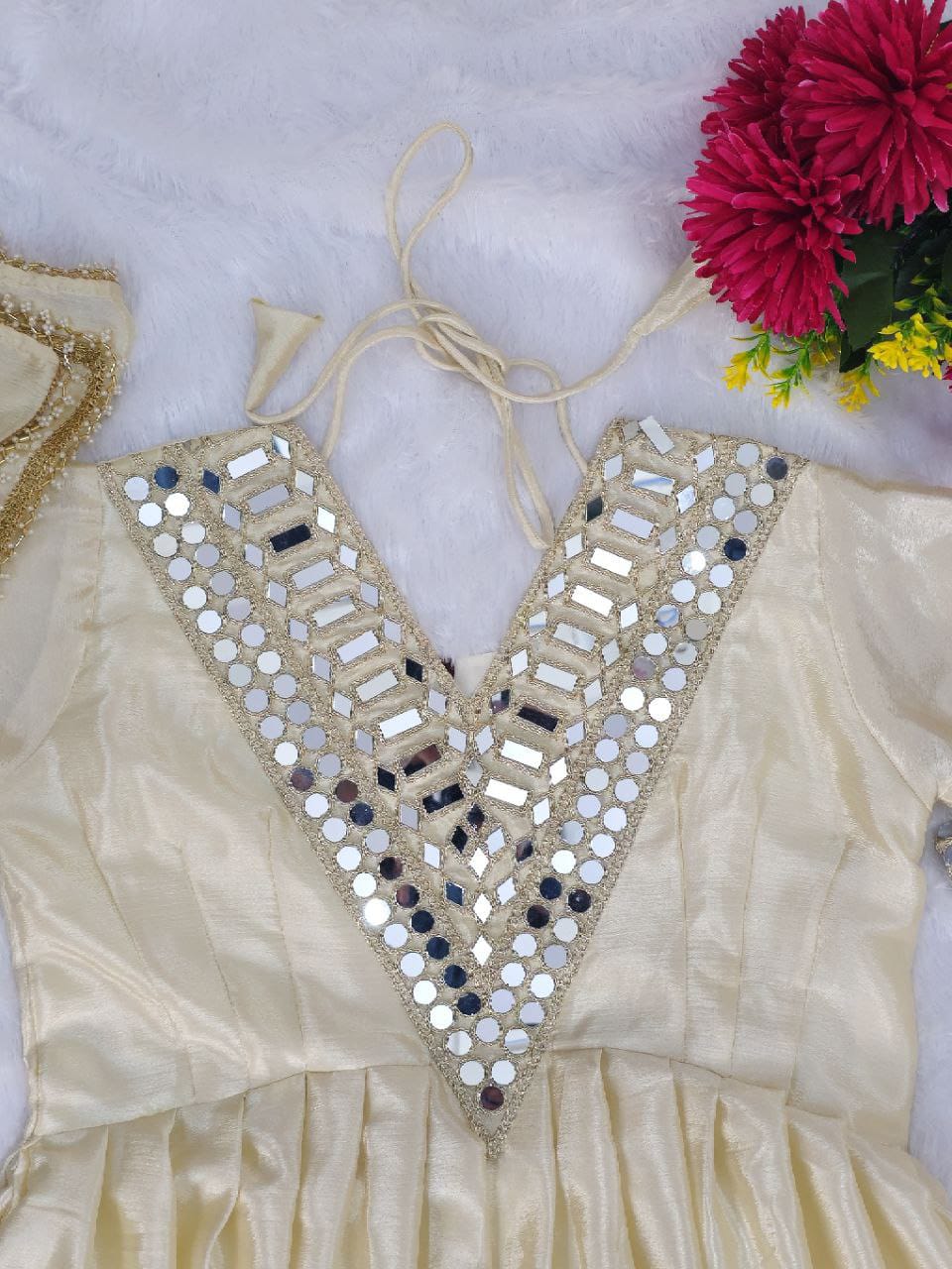 Elegant Cream Sharara Suit with Mirror Detailing