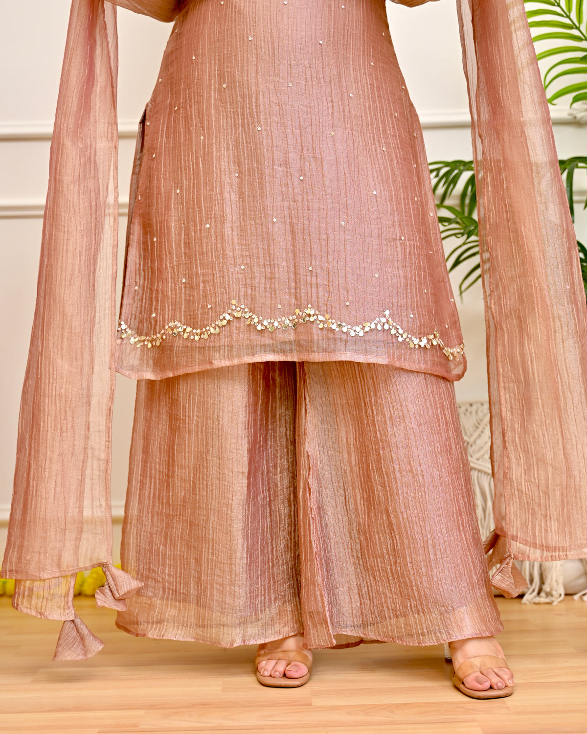 Rose Banarasi Crush Tissue Handwork Suit