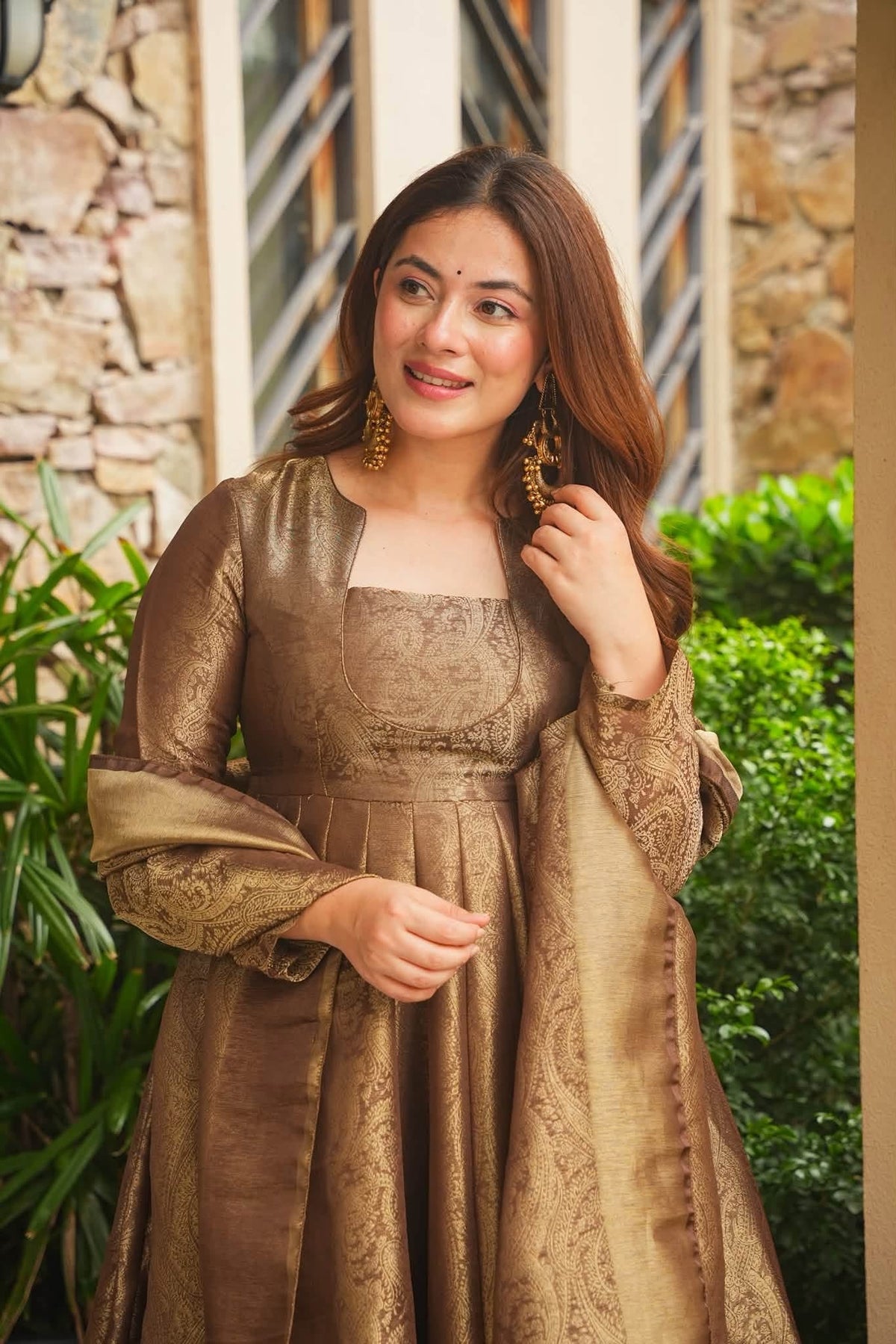 Beautiful Banarasi Cosmos Anarkali Suit Set