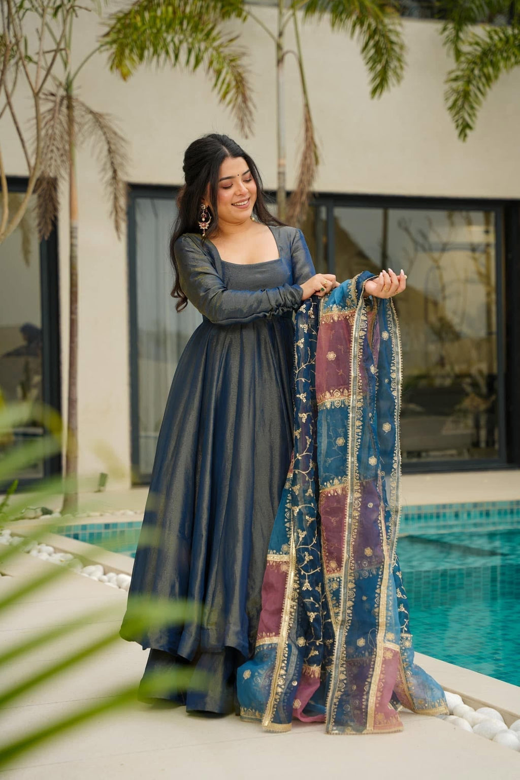 Traditional Cosmos Silk Fabric Anarkali Suit Set