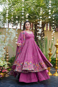 Beautiful Floral Embroidered Pink Anarkali Sharara Set