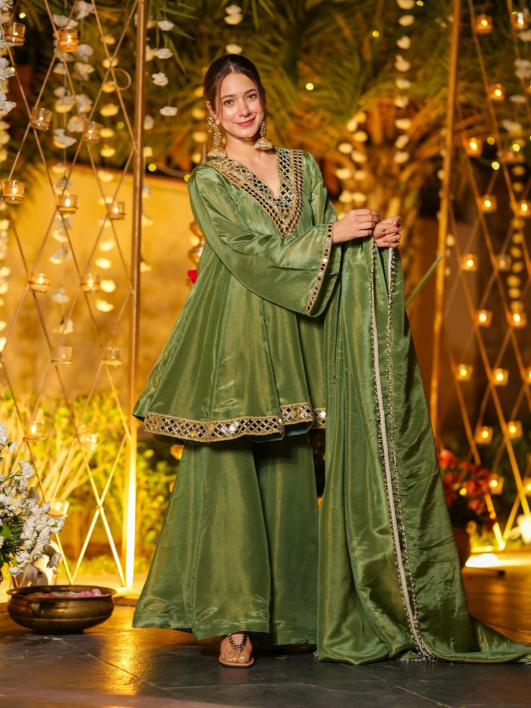Beautiful Real Mirror Zari Work Sharara Suit Set