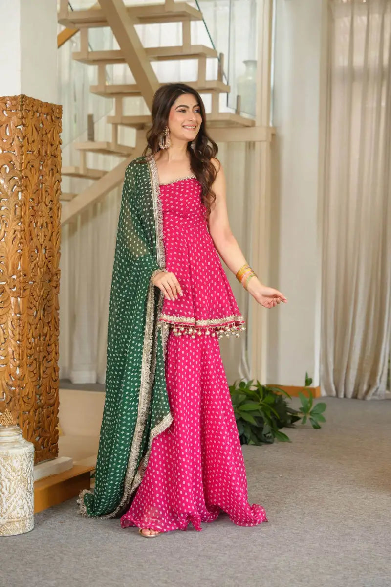 Elegant Pink Georgette Top Sharara set