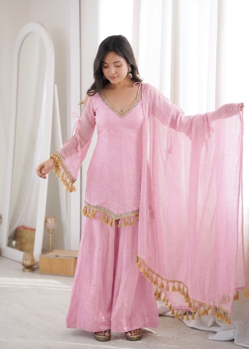 Beautiful Crushed Silk Kurta Plazzo Set