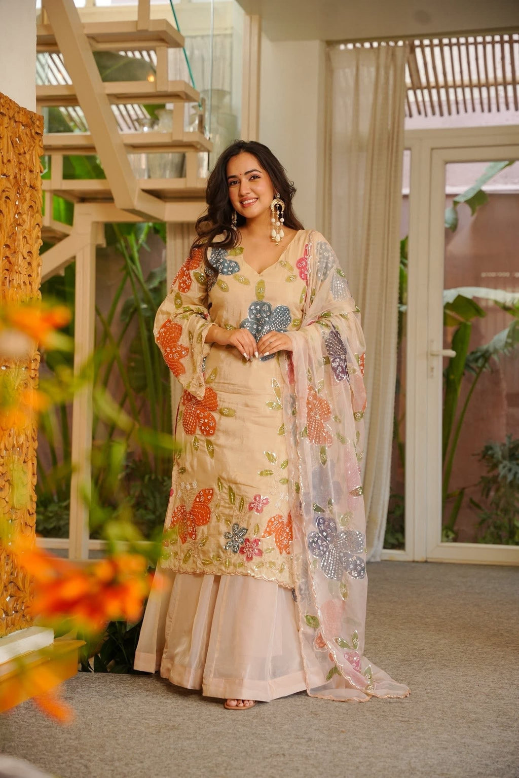 Beautiful Floral Printed and Sequence Work kurta Set