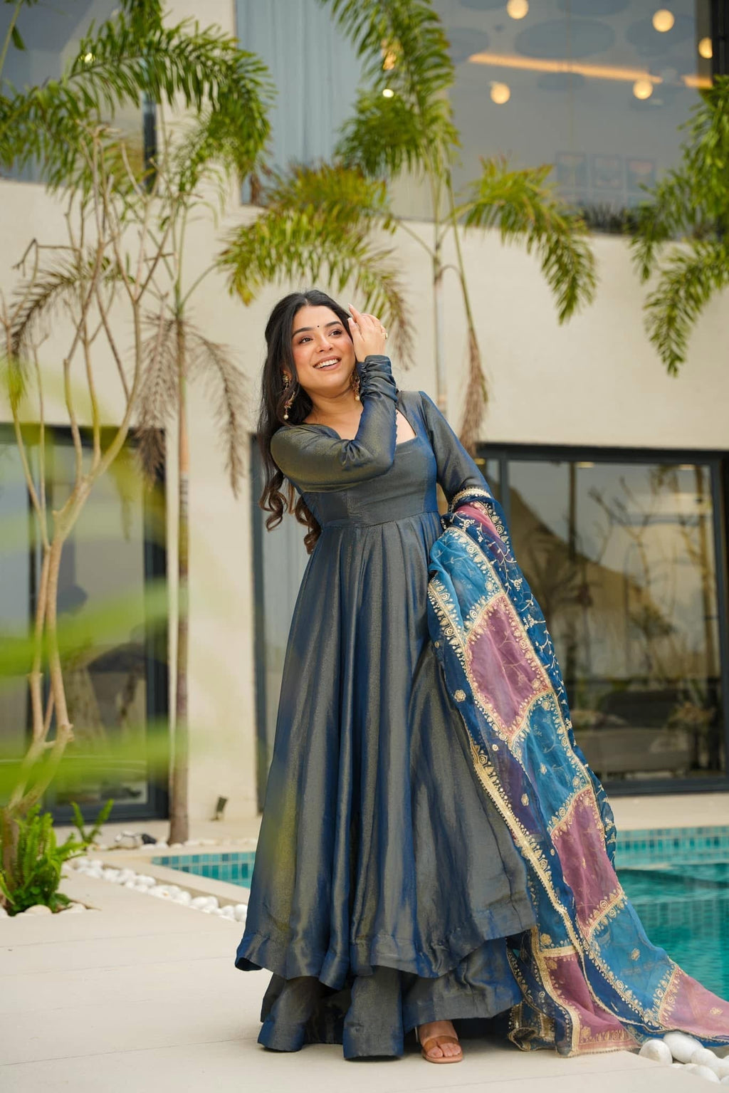 Traditional Cosmos Silk Fabric Anarkali Suit Set