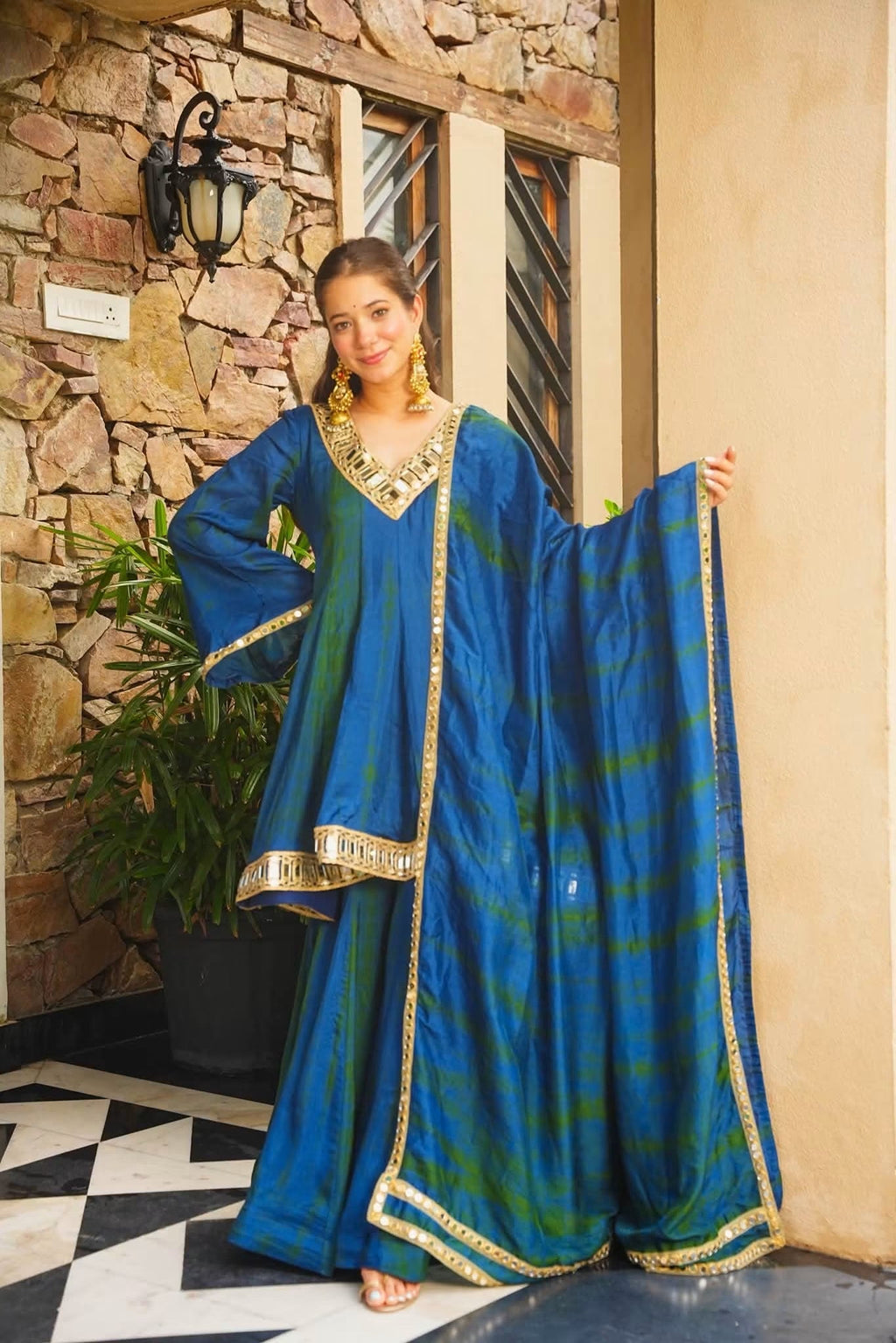 Beautiful Real Mirror Top - Sharara Set