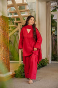 Red Cotton Farshi Salwar Suit Set