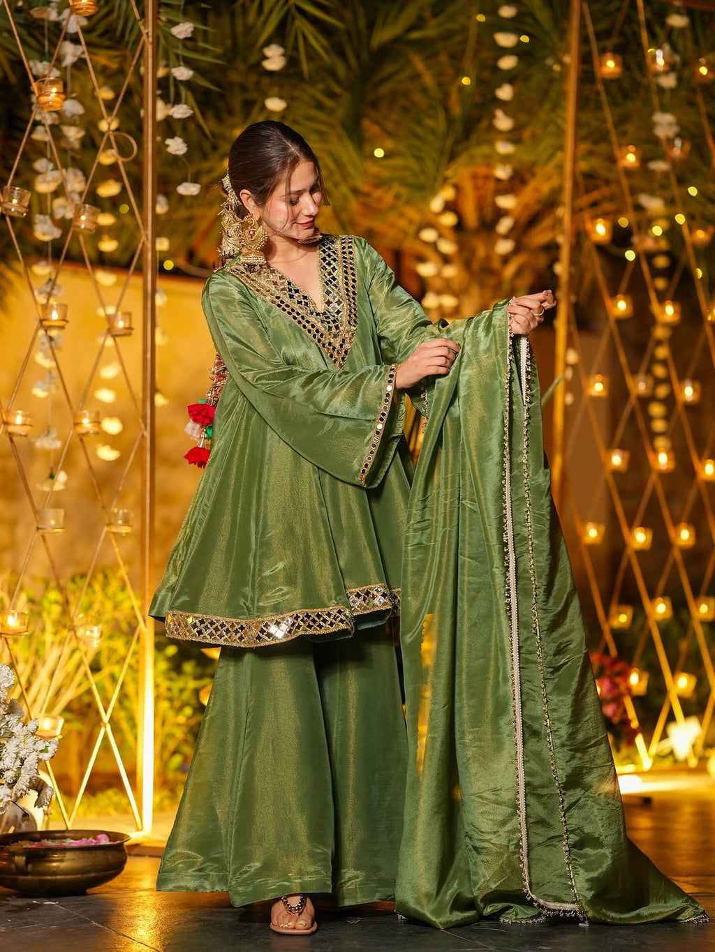 Beautiful Real Mirror Zari Work Sharara Suit Set