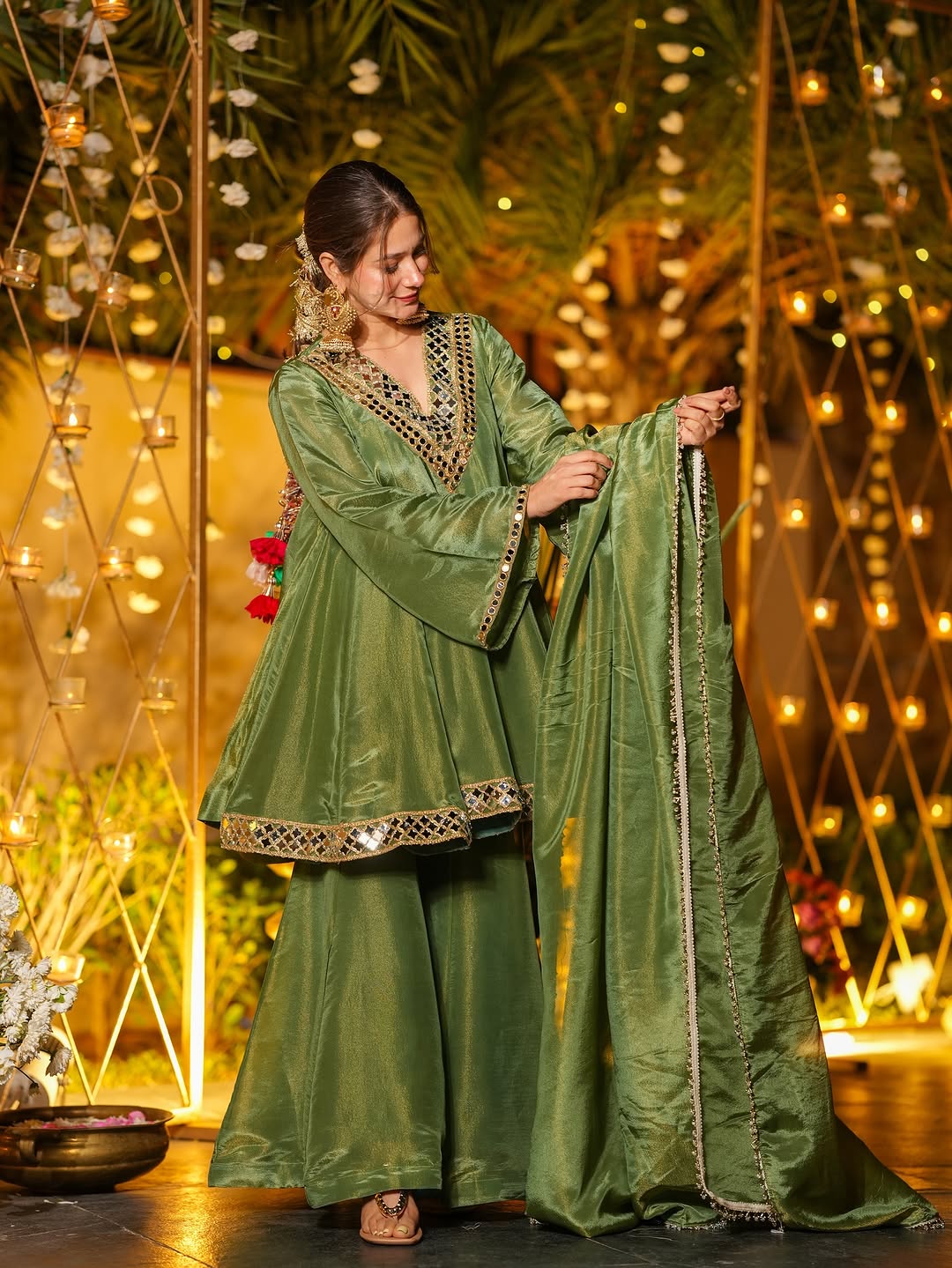 Beautiful Real Mirror Zari Work Sharara Suit Set