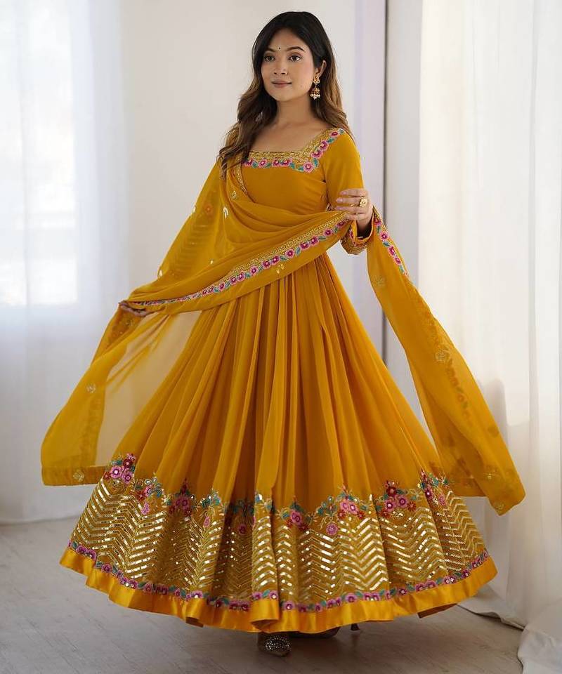 Beautiful Embroidered Work Anarkali Gown Set