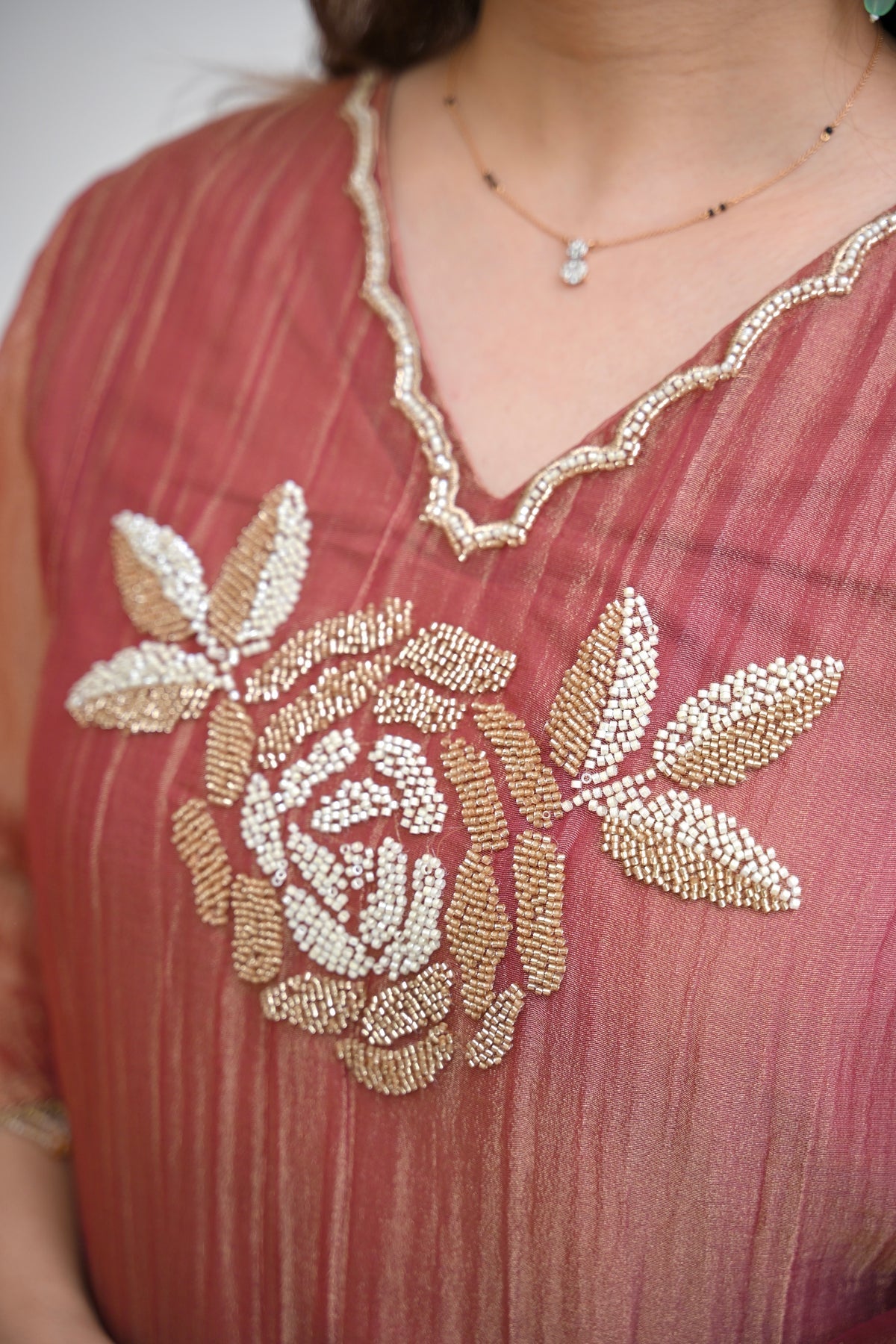 Rosewood Shimmer Crush Handwork Festive Suit