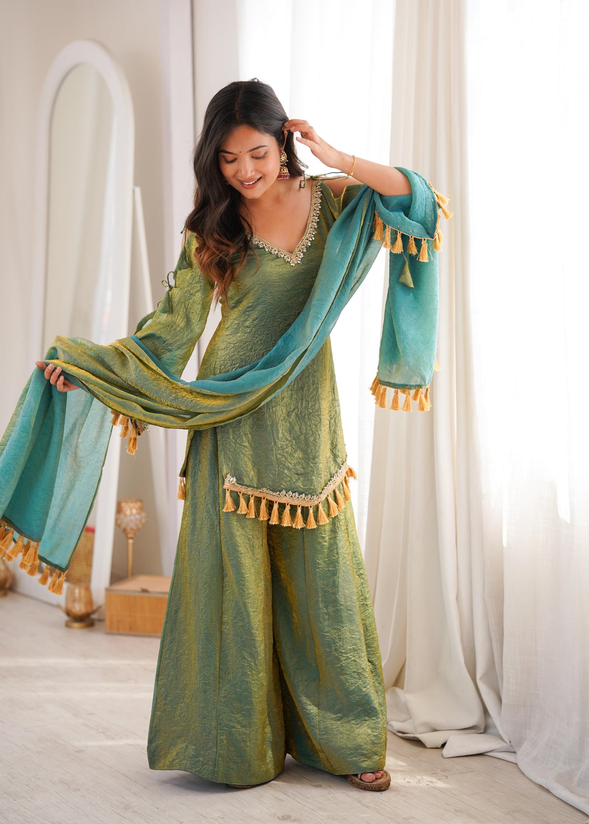 Beautiful Crushed Silk Kurta Plazzo Set