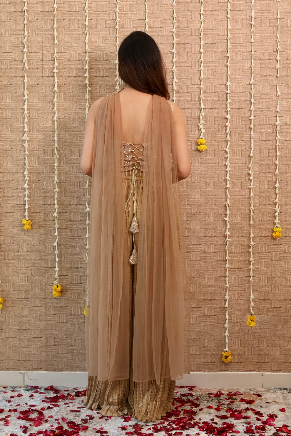 Golden Embroidered Pleated Sharara Set