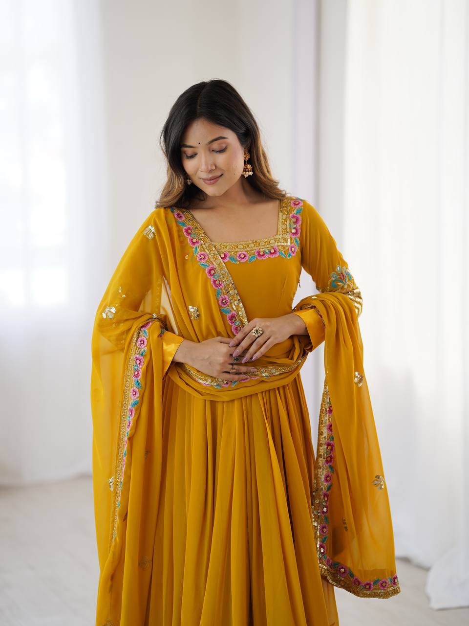 Beautiful Embroidered Work Anarkali Gown Set