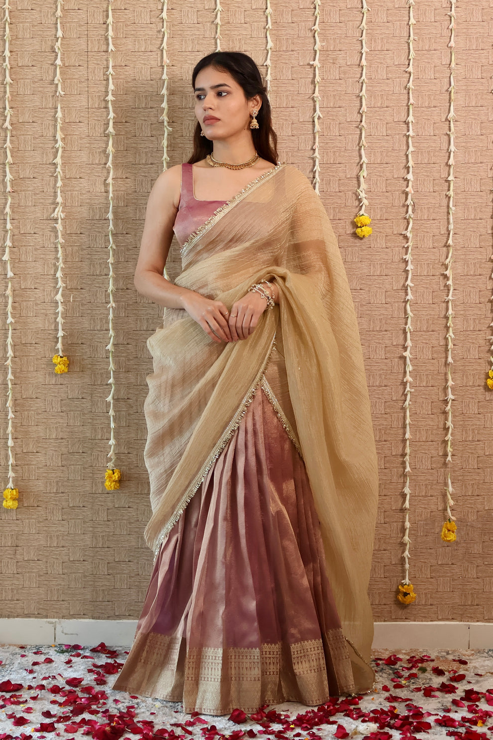 Dusky Lilac Tissue Lehenga Set