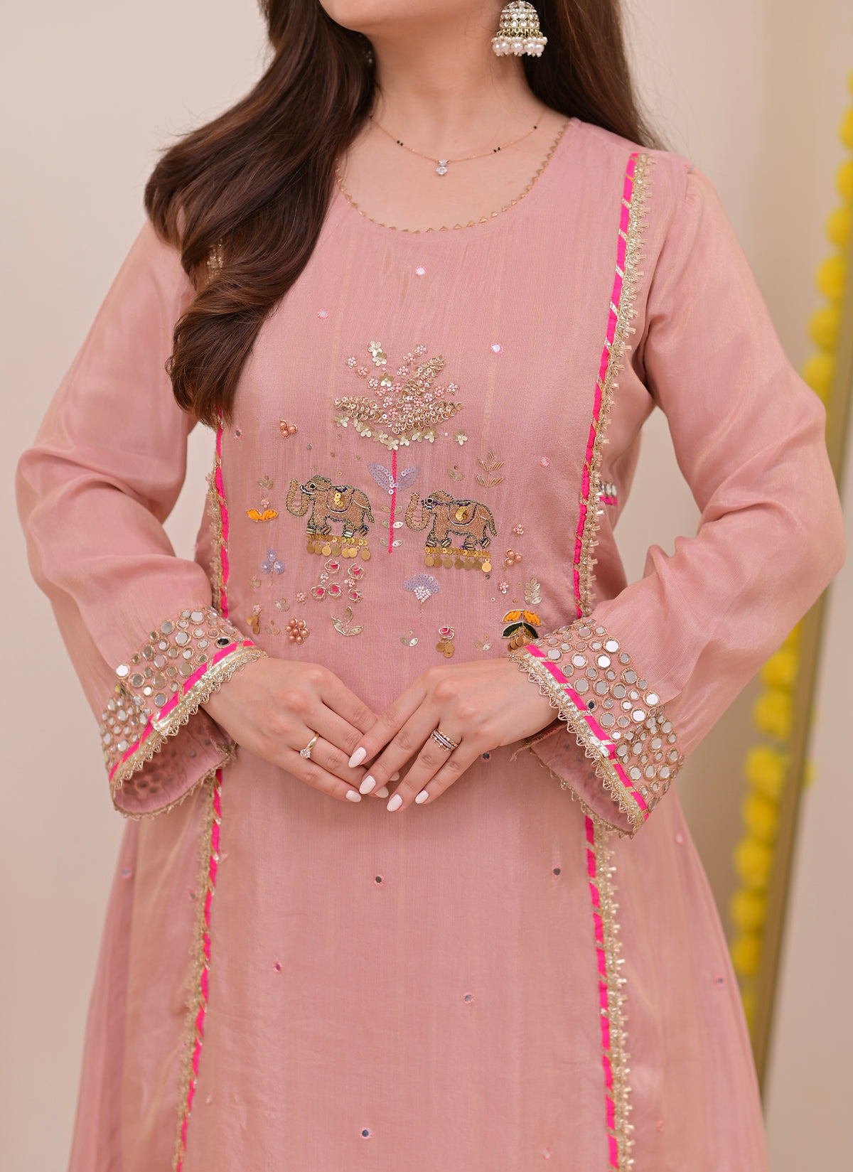 Gulabi Mul Chanderi Handwork A Line Suit