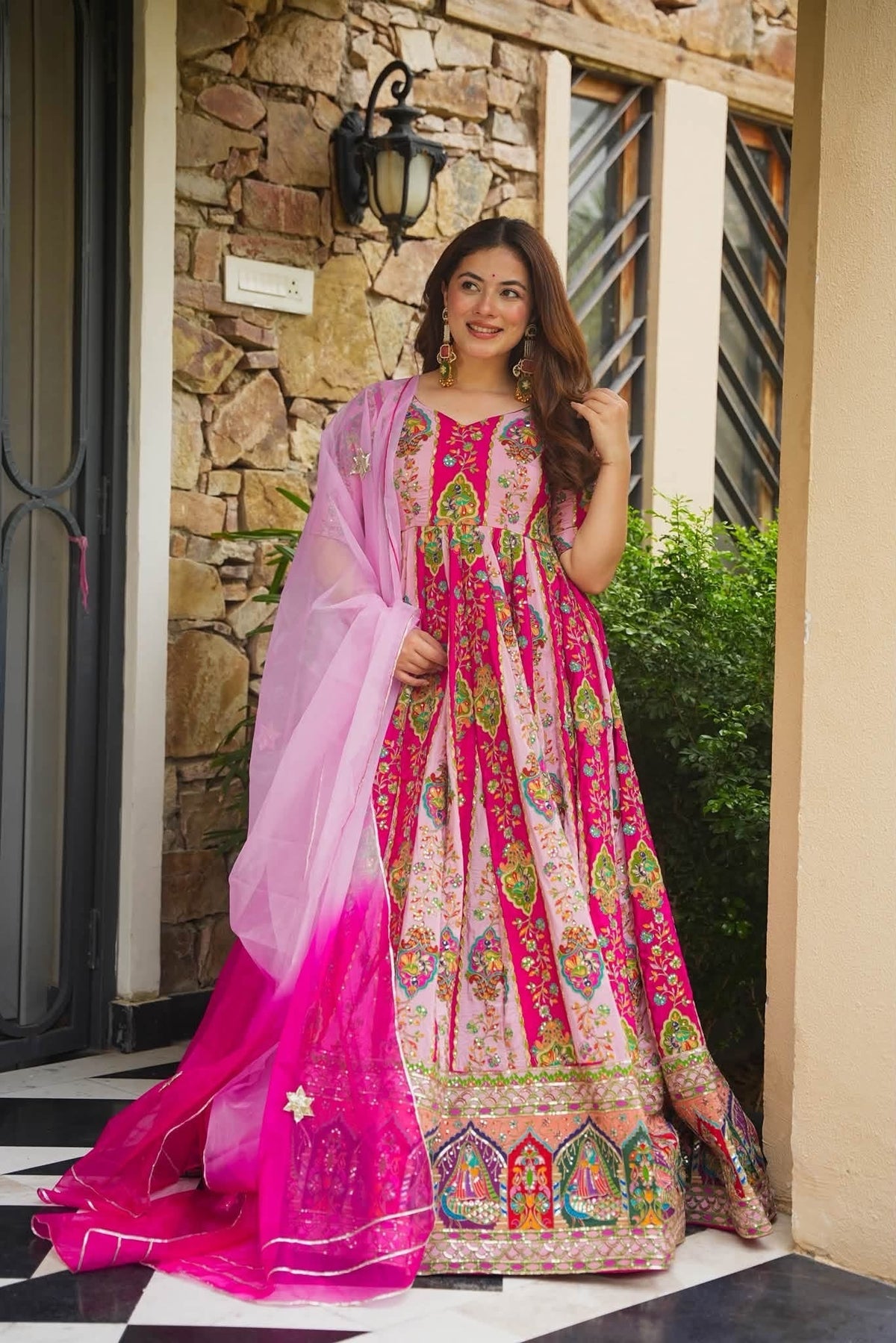 Beautiful Embroidered Pink Anarkali Suit Set ❤️